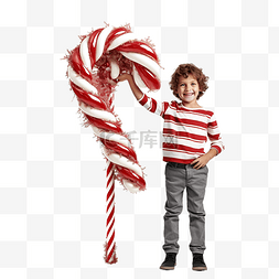 圣诞树下拿着大拐杖糖的快乐孩子