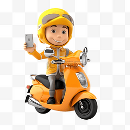 运输插画人物图片_摩托车出租车骑手持有头盔 3D 人
