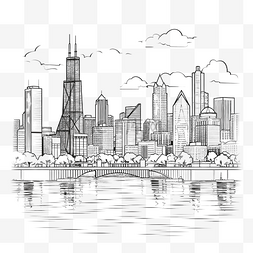 市中心图片_芝加哥城市景观天际线轮廓涂鸦绘