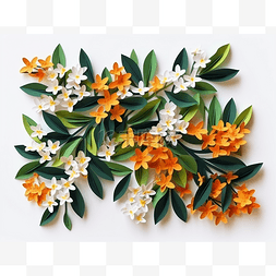 纸艺橙色和白色的花朵，白色背景