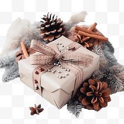 礼物灰色图片_圣诞组合物礼盒肉桂茴香干果和松
