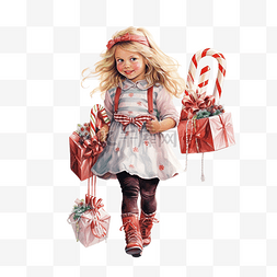 拿着一袋传统圣诞糖果的女孩