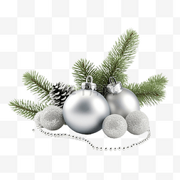 銀边框图片_圣诞组合物与冷杉树枝树和银球