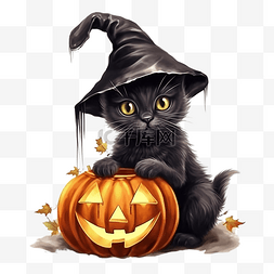 黑色小猫图片_快乐万圣节贺卡与可爱的黑色小猫