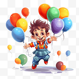 生日氣球派對图片_快乐可爱的小小丑玩杂耍球，逗孩