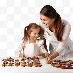 孩子们和妈妈图片_小女孩和妈妈烘烤圣诞姜饼