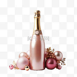 五彩的烟花图片_粉红色不同圣诞装饰的香槟瓶
