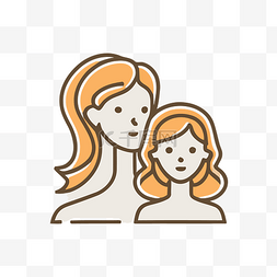剪影母女图片_白色和橙色的母亲和女儿剪影图标