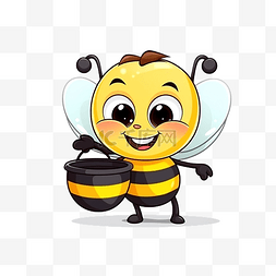 可爱昆虫插画图片_卡通可爱蜜蜂携带蜜罐送货快乐蜜