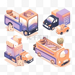 广告金融图片_模拟送货卡车篮子和手机概念购物