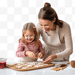 儿童制作蛋糕图片_快乐的妈妈和小宝贝女孩在家庭厨