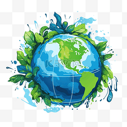 花的暖水壶图片_绿色和蓝色的地球插画