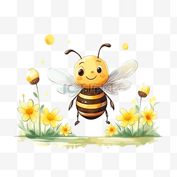 动植物图片_蜜蜂的卡通铅笔画风格花园里的动