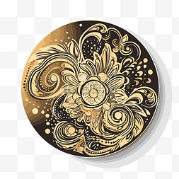 金色的漩涡图片_圆形剪贴画中带有花朵和漩涡的金