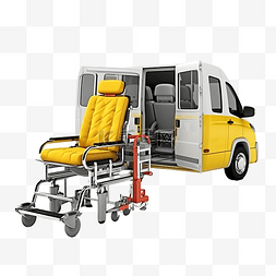 3d 渲染带轮椅和病床的医疗车救护