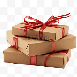 包裹丝带图片_用牛皮纸和红丝带包裹的圣诞礼物