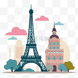 粉色卡通建筑图片_巴黎剪贴画 平面风格卡通中的巴