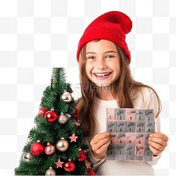 圣诞惊喜节图片_一个戴着圣诞帽微笑的女孩，在圣