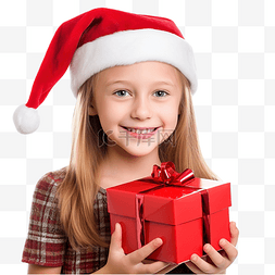 戴着圣诞帽带着礼品盒特写的微笑