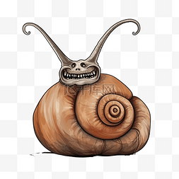 蜗牛头骨形状的贝壳手绘万圣节插