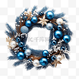 圣诞花环与蓝松枝和圣诞球
