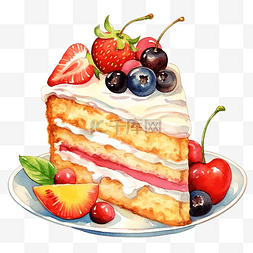 糖漿图片_水彩蛋糕奶油和水果
