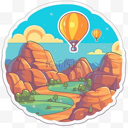 热气球插图图片_沙漠景观与热气球剪贴画的圆形贴