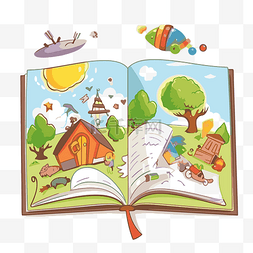 卡通树插图图片_小册子剪贴画打开的书与玩具卡通