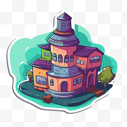 彩色屋顶贴纸卡通房子插画 向量