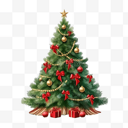 圣诞插图装饰图片_一棵茂盛的圣诞树上装饰着花环