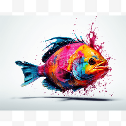 五颜六色的鱼在飞溅的颜色