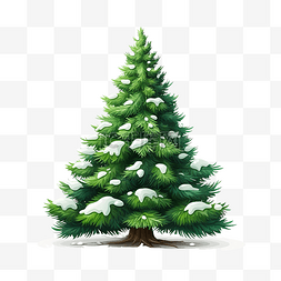 白色圣诞树图片_雪中??绿色蓬松的圣诞松树