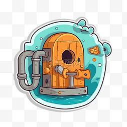 潜水船图片_卡通潜水船贴纸设计 向量