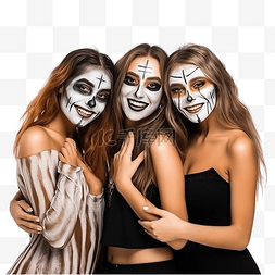 三个女性朋友穿着可怕的妆容和服