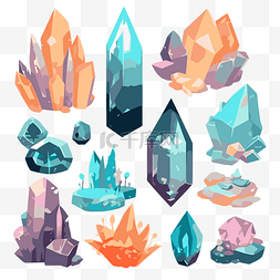 水晶剪贴画集不同的晶体和矿物岩