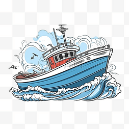 湖纹图片_涂鸦风格的渔船插图