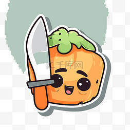 可爱卡通桃子图片_绿色背景上带刀的可爱卡通桃子 