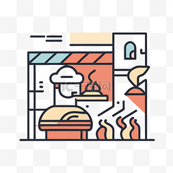 插图显示一名面包师在烤箱前工作