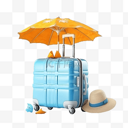 3d 夏季海滩与手提箱伞凉鞋隔离夏
