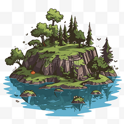 湖剪贴画卡通卡通岩石岛在河中孤