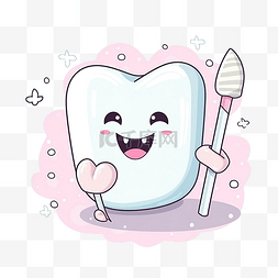 可爱的卡通牙齿与牙刷