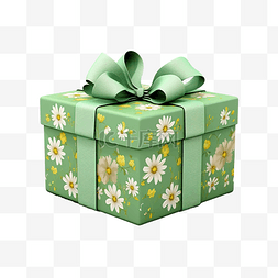 蓝色条纹礼物盒图片_花朵图案的绿色礼物