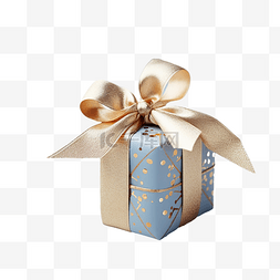 圣诞快乐框架图片_带金弓和蓝色表面装饰的圣诞礼物