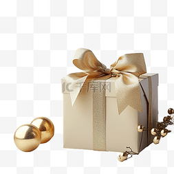 圣诞金球弓冷杉树枝礼品盒假期概