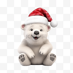 可爱的北极熊，戴着圣诞帽，圣诞