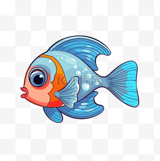 鱼剪贴画的图片 蓝色和橙色的小卡通鱼 向量