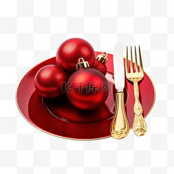 红布带图片_带叉子和刀子的圣诞餐桌摆设