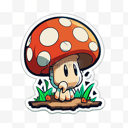 显示蘑菇坐在地上的贴纸剪贴画 