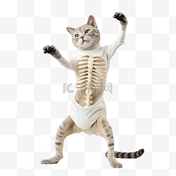 动物骨骼图图片_骷髅服装猫涂抹风格万圣节滑稽可