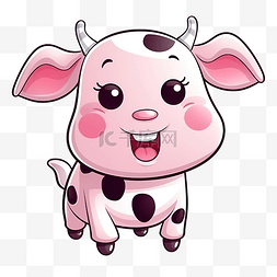可爱的胖涂鸦卡通牛人物粉红色和